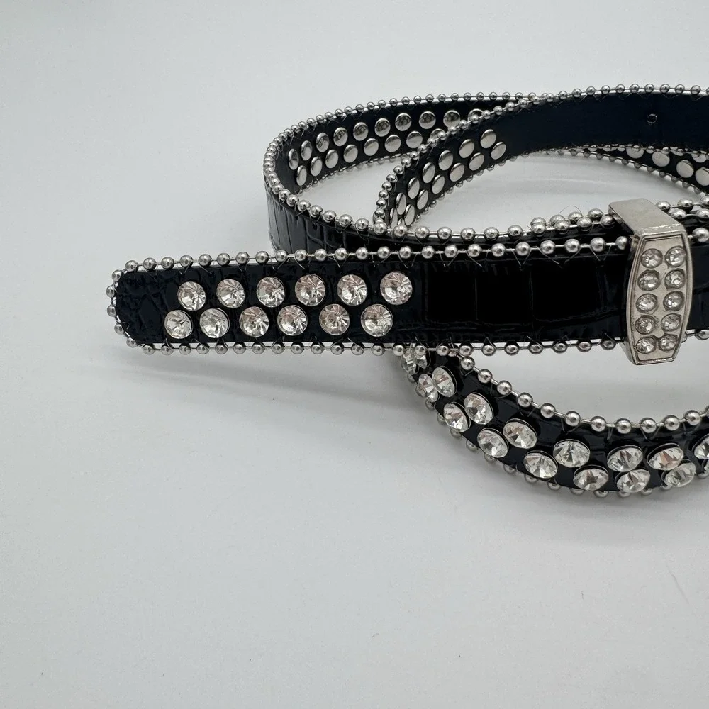 B.B. Simon Crystal Rhinestone‎ Studded Belt Women's Medium Western Bling Cowgirl